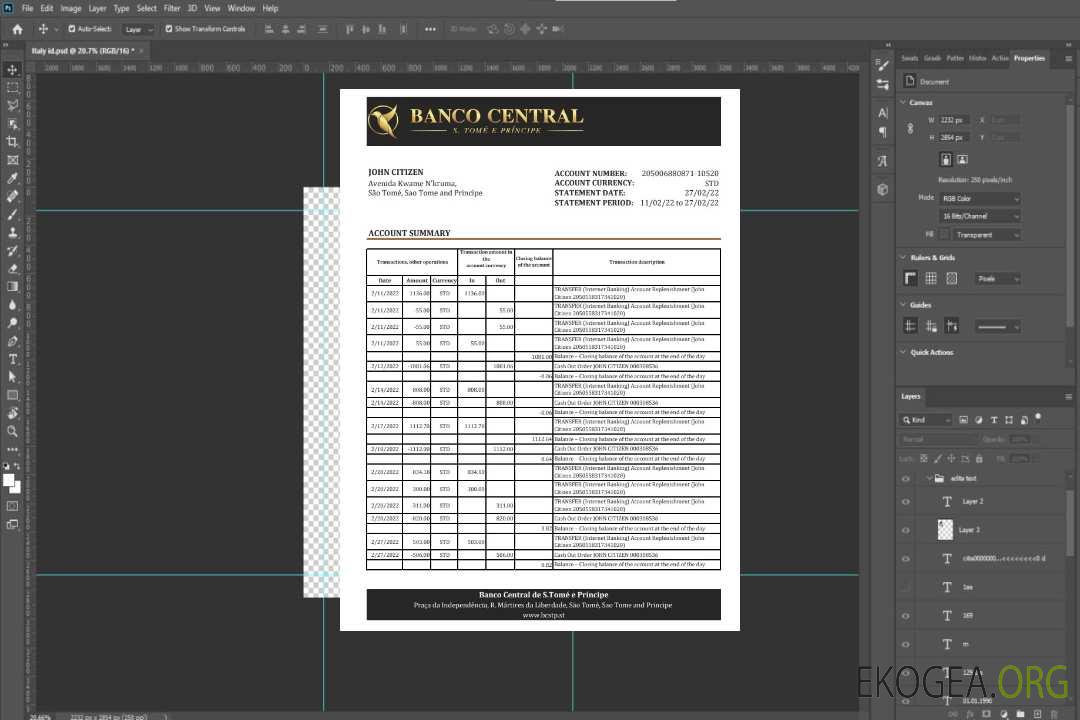 Relevé bancaire Sao Tomé-et-Principe Banco Central de S.Tome e Principe template